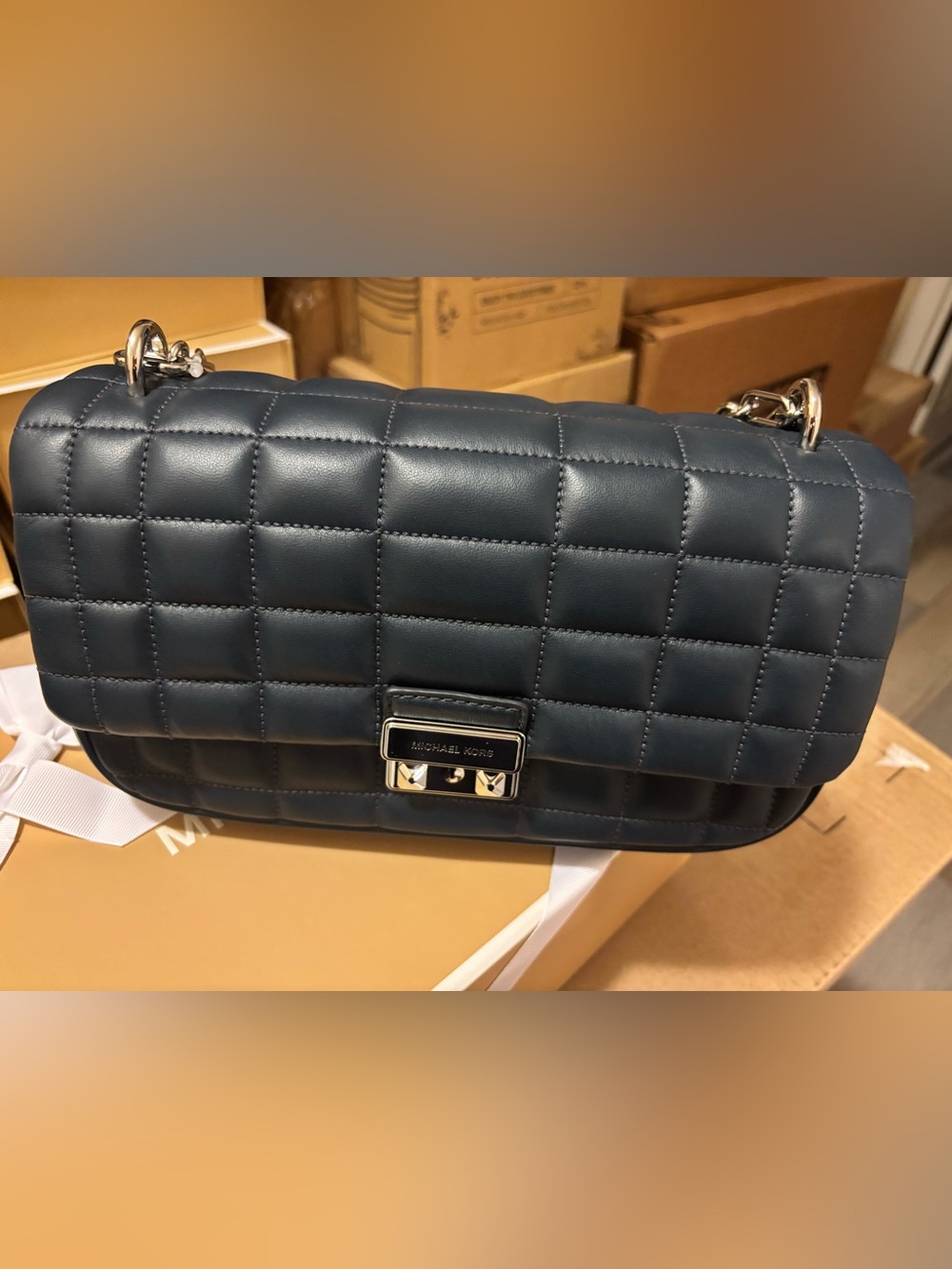 Michael Kors Tribeca Navy Leather Shoulder Bag